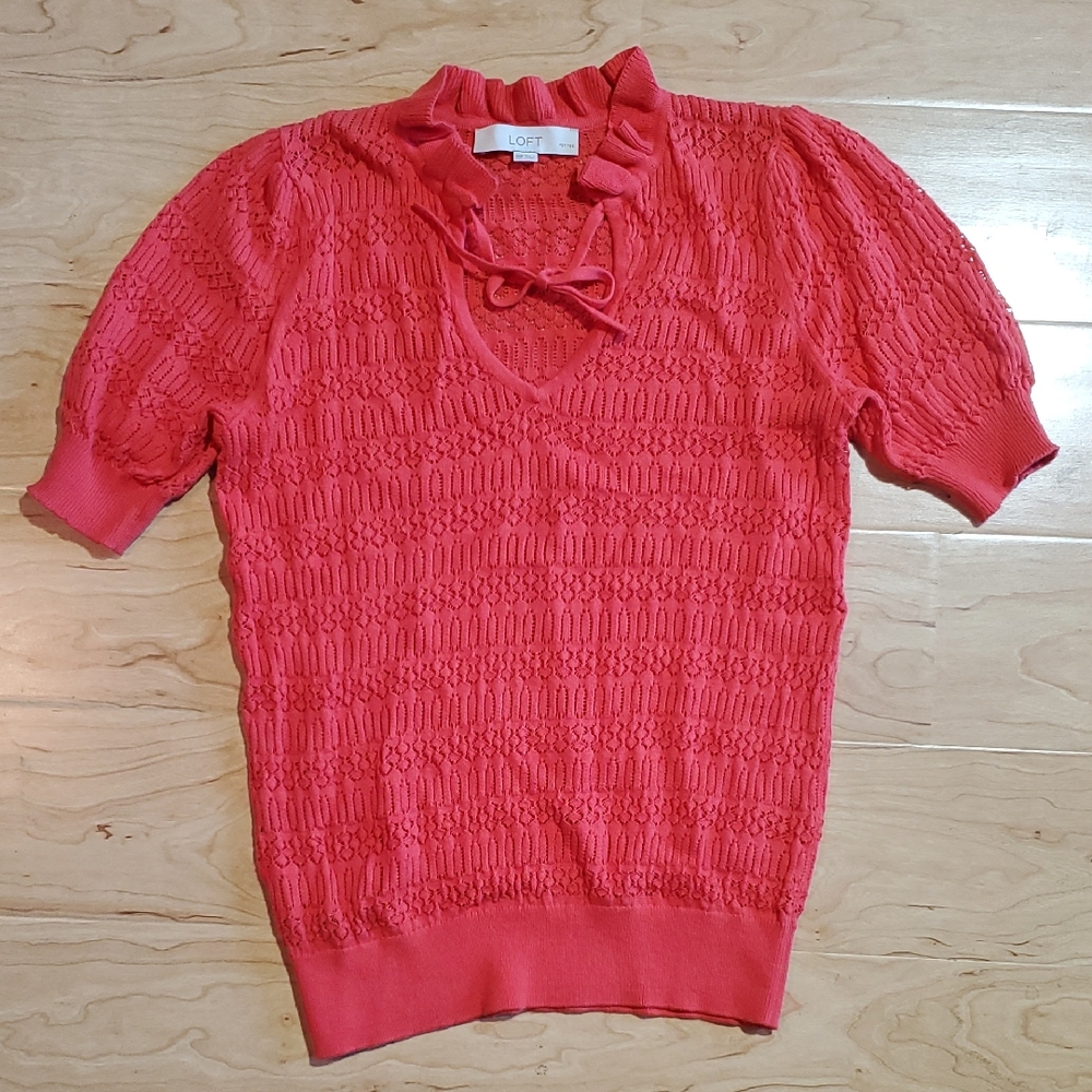 LOFT Coral Textured Short Sleeve Top